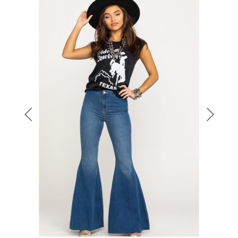 Free People Blue Flare Wide Leg Jeans
